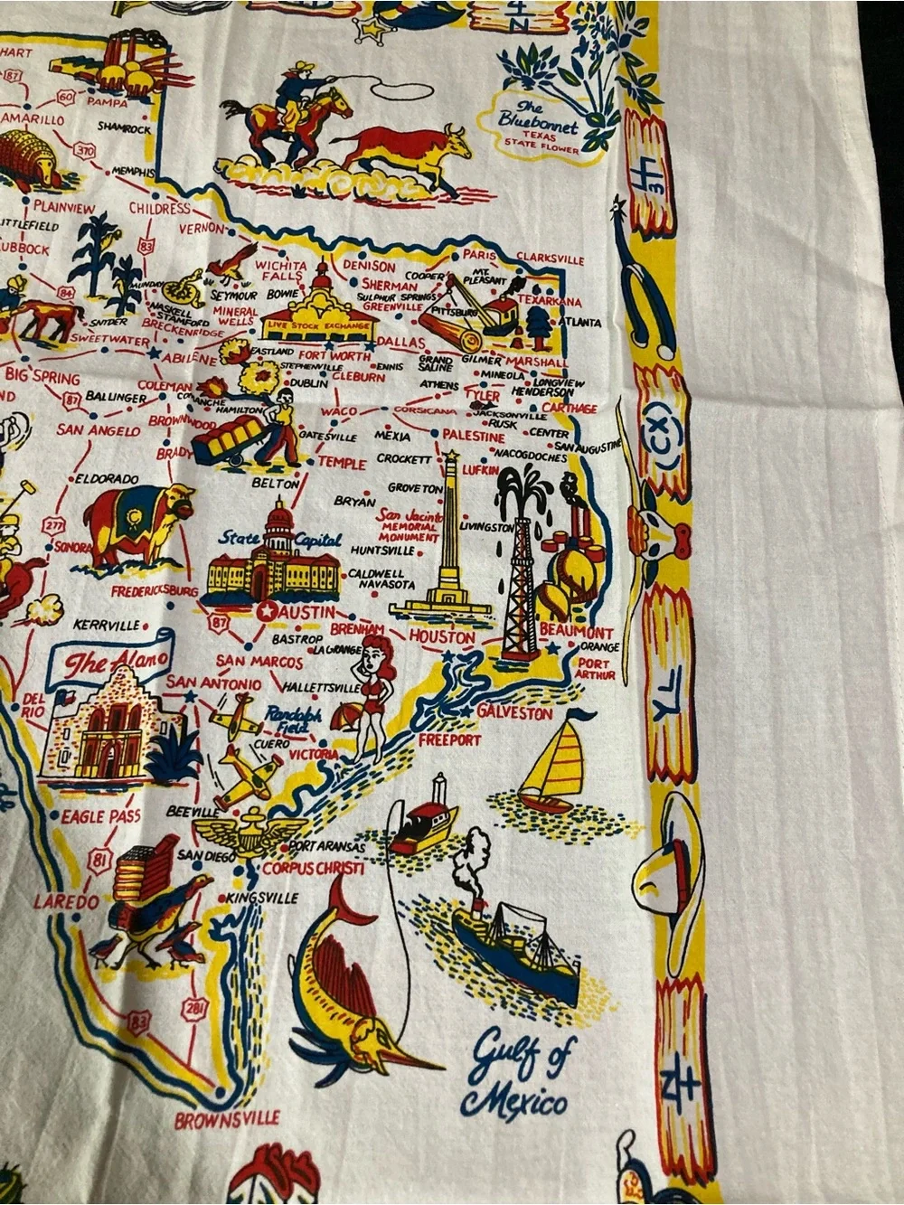 Texas souvenir Rodeo Printed Tea Towels - White with Red & Yellow Accents